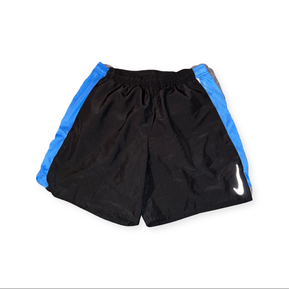 Black Nike running shorts with blue side stripe